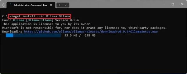 Install GPT-OSS Windows 11 terminal showing winget installation command