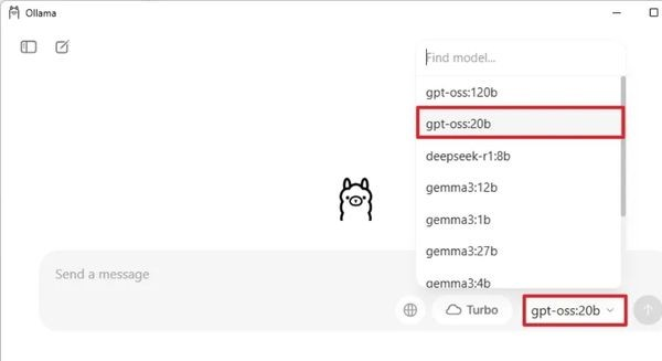 Install GPT-OSS Ollama interface displaying GPT-OSS model selection screen