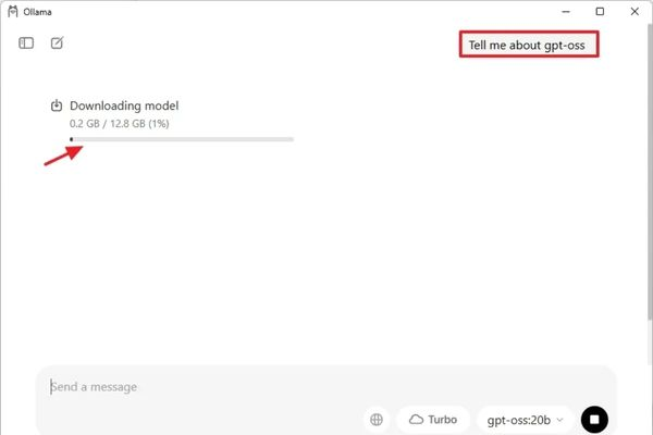 Install GPT-OSS automatic model download progress in Ollama application
