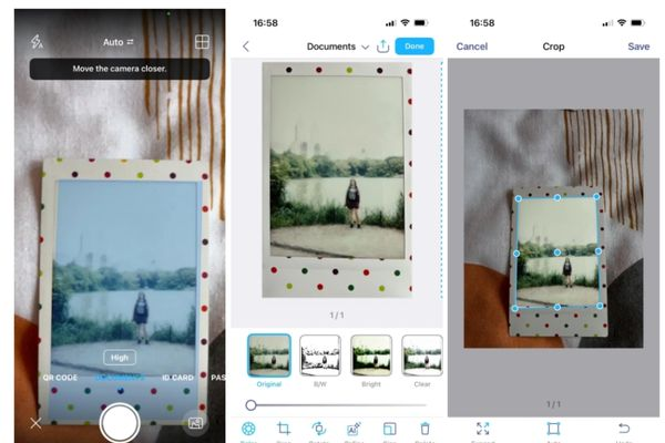 Photo scanning apps iScanner interface showing editing tools for old photo restoration