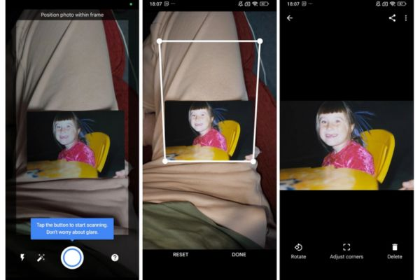 Photo scanning apps PhotoScan by Google showing glare removal technology in action