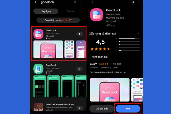 Good Lock application showing Samsung favorites bar customization options