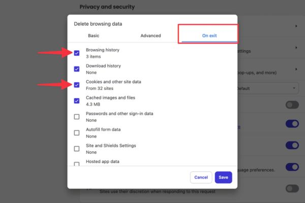 Microsoft Edge privacy menu interface